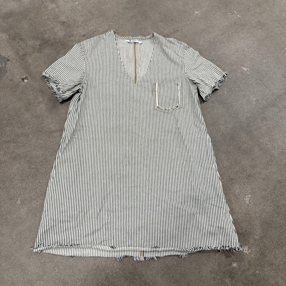 Alexander Wang Shirt Womens 2 Striped Short Sleeve Pocket Fringe Dress Tee Tunic